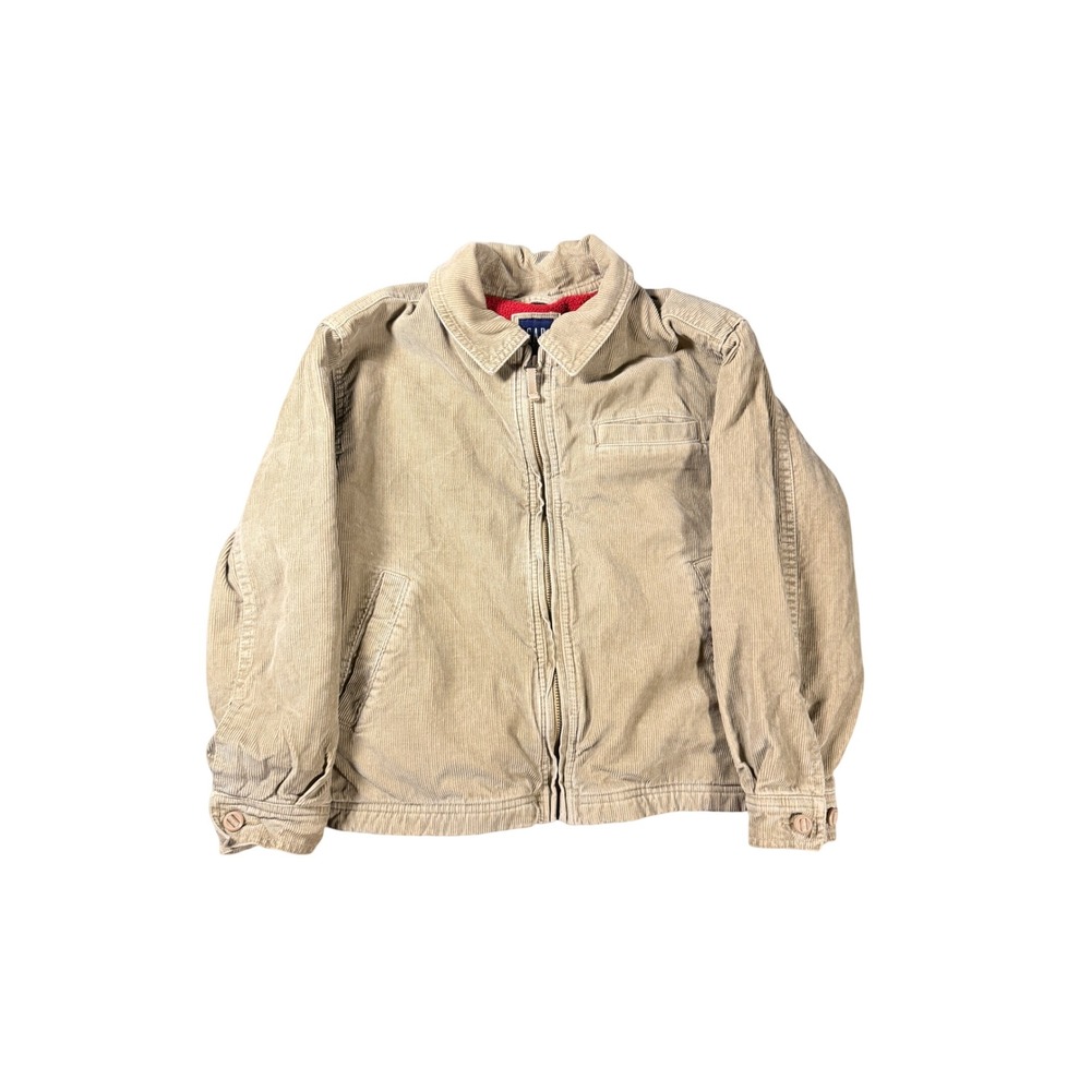 Vintage Gap Kids Corduroy Jacket Tan Beige Red Fleece Lined Zip Up Size M 7-8